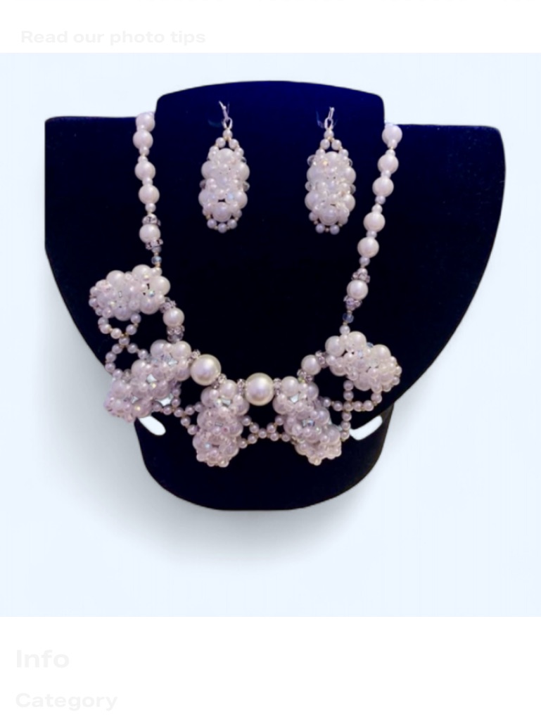 Elegant Pearl Cluster Necklace And Earrings Set Handmade Evening Necklace Set